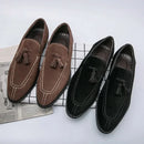 Men's Loafers Brand Suede Leather Shoes Vintage Slip-on Classic Casual Men Driving Shoes Wedding Male Dress Shoes Tassel pointed - M & M Global