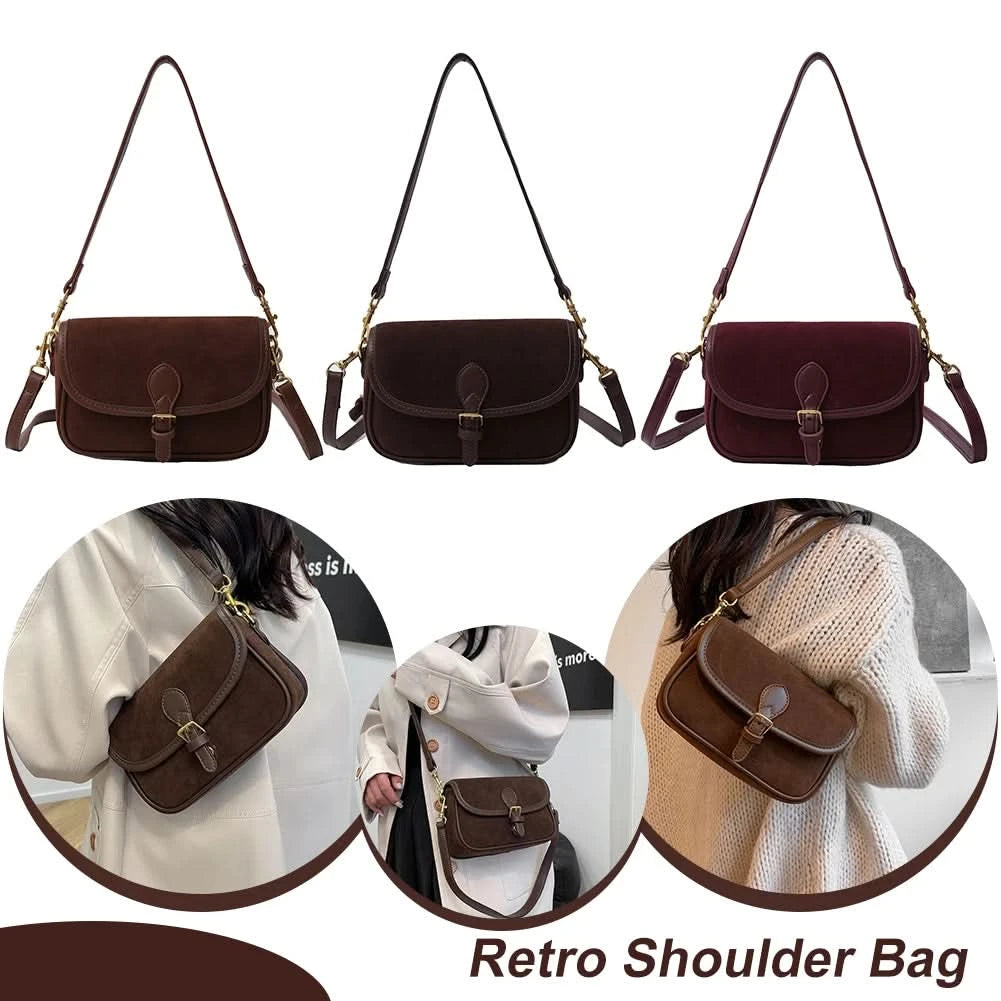 Korean Fashion New Small Square Bag Shoulder Bags Brown Niche Retro Suede Surface Leisure Versatile Trend Lady Crossbody Bags - M & M Global