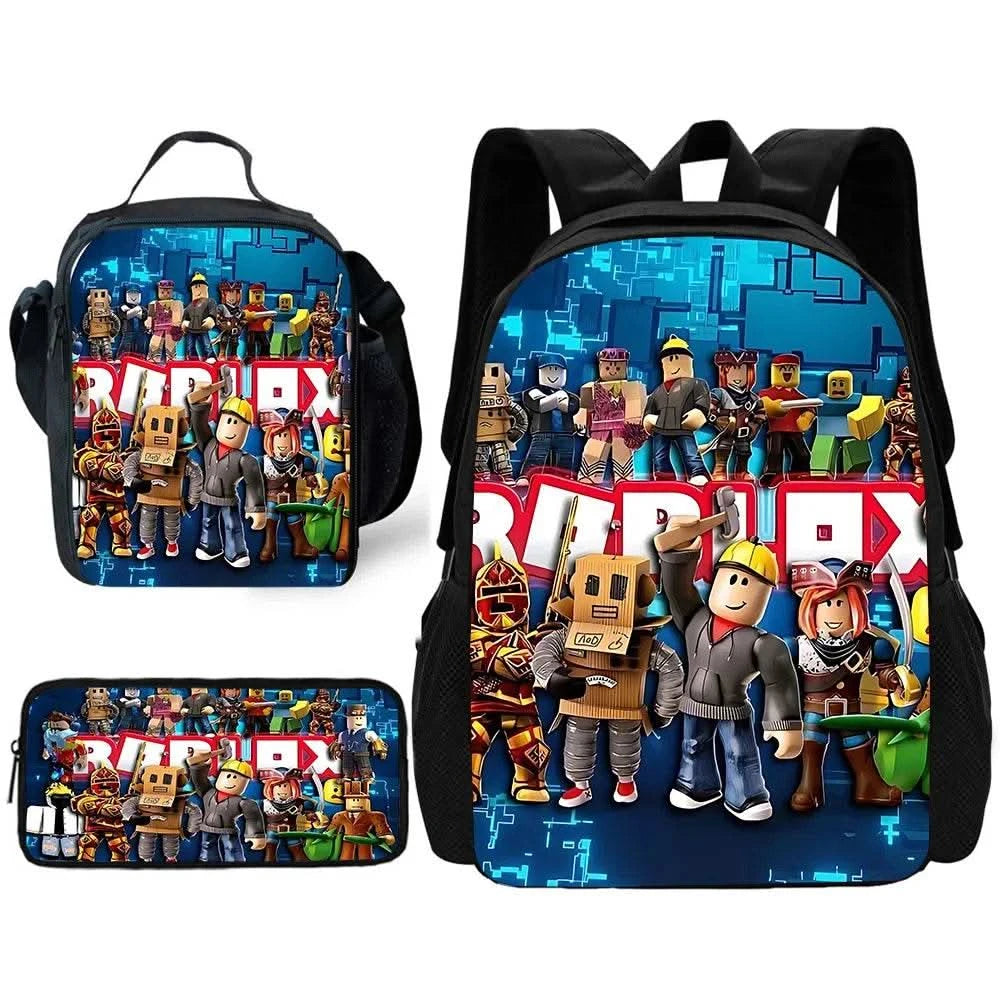 Child School Game R-RobloxS Backpack with Lunch Bags ,Pencil Bags ,School Bags for Boys Girls Best Gift - M & M Global