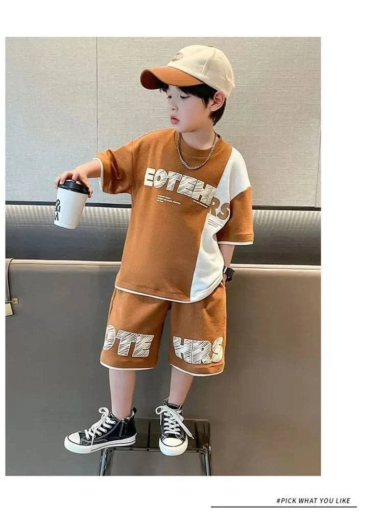 New Summer Teenagers Boys Clothing Sets Child Fashion Letter Top And Shorts 2Pcs Kids Tracksuit 4 5 6 7 8 9 10 11 12 13 14 Years - M & M Global