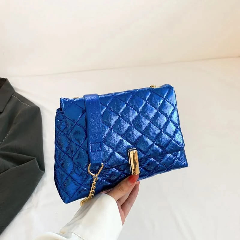 Luxury Laser Design Chevron Quilted Shoulder Bag  Women's High Quality Embroidered Thread PU Leather Crossbody Messenger Bag - M & M Global