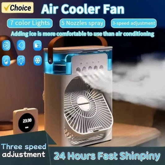 2025 New Three In One Household Air Conditioner Small Air Cooler Portable Smallfan Household Night Humidifier LED Nightlight Fan - M & M Global