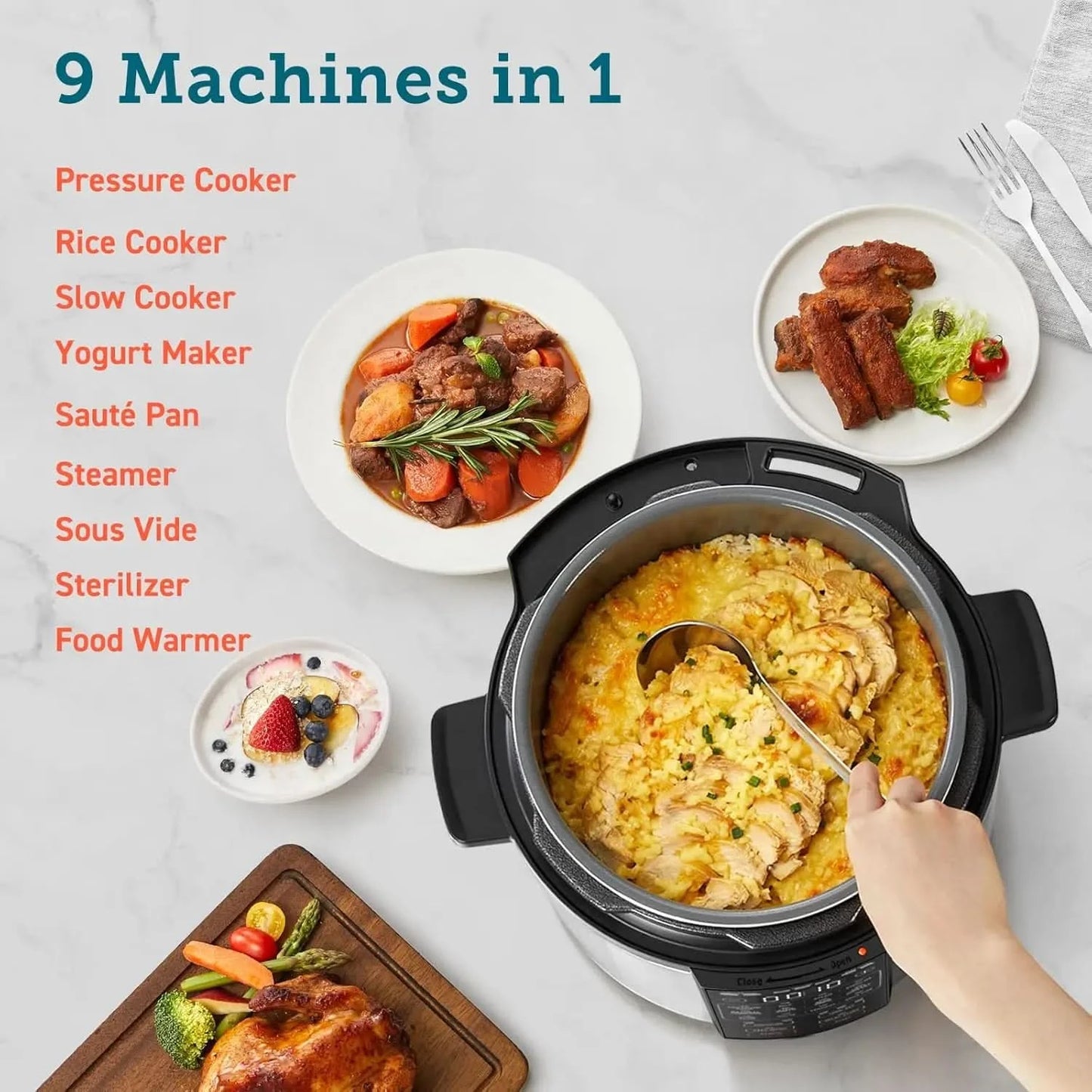 Pressure Cooker 6 qt, 9-in-1 Instant Multi Kitchen Appliances, Safer Venting Design, Rice Cooker, Slow Cooking Pot,Sous Vide - M & M Global