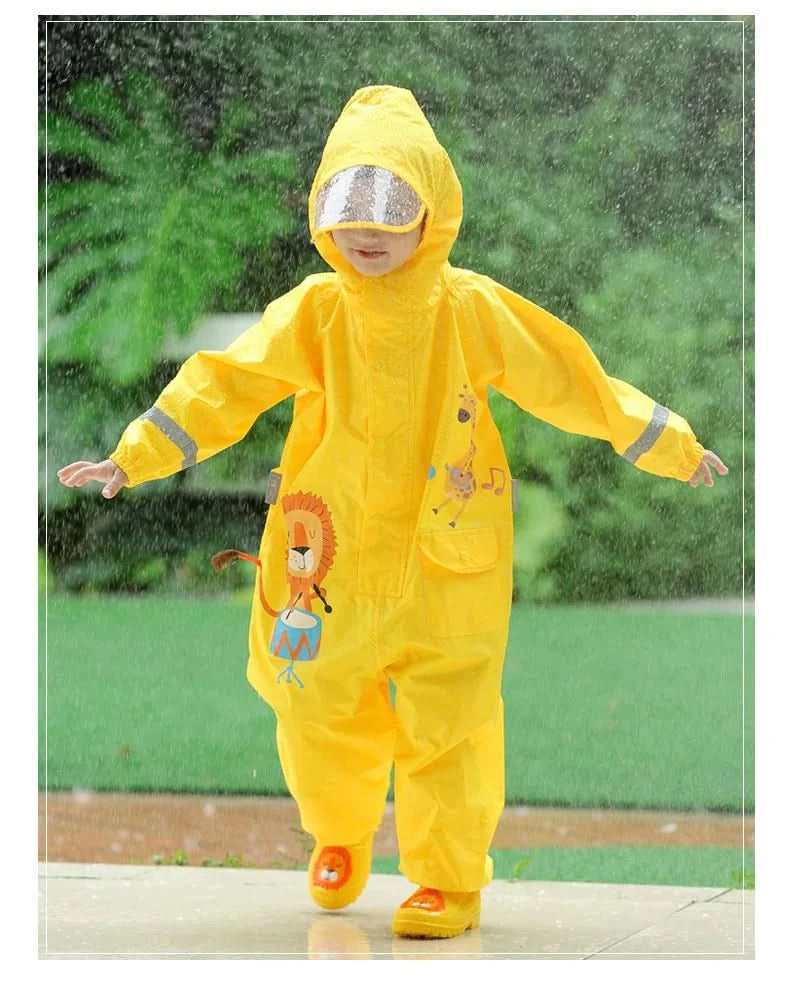 Children Rainwear And Rain Pants Sets Kids Boys Girls Waterproof Jumpsuit Hooded One-Piece Cartoon Dinosaur Waterproof Baby Suit - M & M Global
