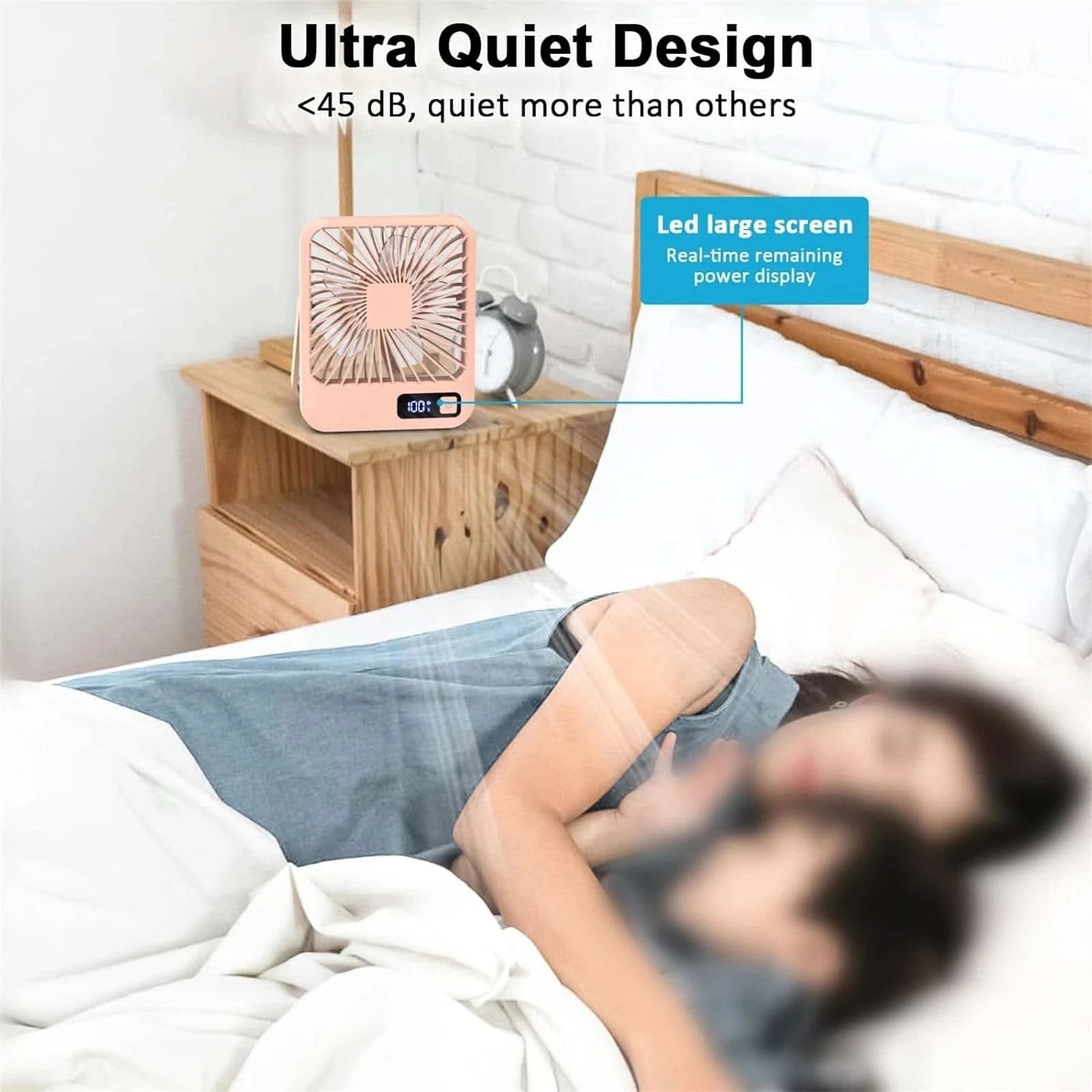 Desk Fan, Portable USB Rechargeable Fan, 180° Tilt Folding Personal Fan With Power Display, 5 Speeds Ultra Quiet Table Fan - M & M Global