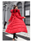 Korean Style Thickened Winter Cotton Jacket Women's Long Coat with Fur Collar Slim Fit Hooded Ladies' Cotton Padded Coat