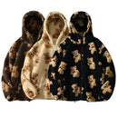 Thickened Hooded Casual Sweatshirt Women's Plush Pocket Cartoon Bear Zipper Pocket Sweatshirt Comfortable Korean Style Long S...