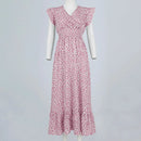 Polka Dot Dress For Women Sexy V-Neck Long Dress Casual And Fashionable Ruffle Edge Short Sleeved High Waisted Dress - M & M Global