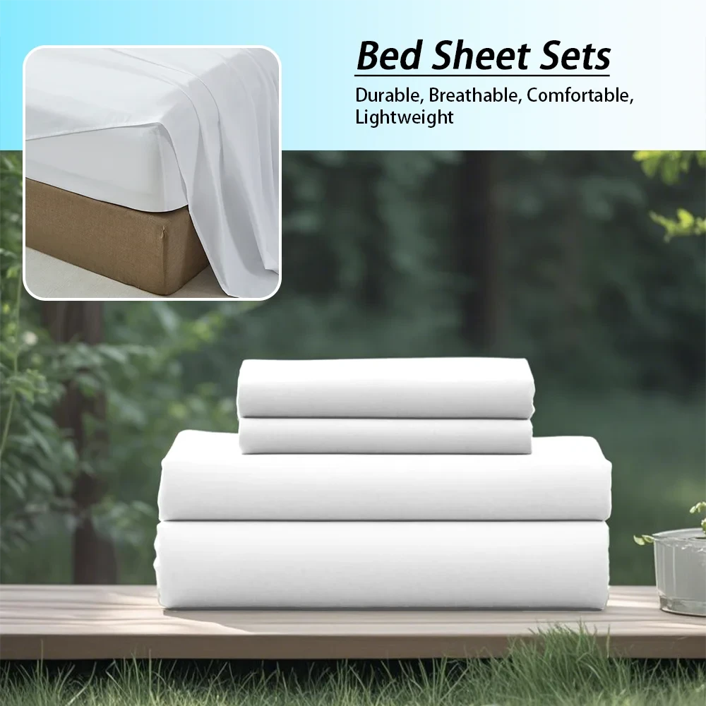 3/4PC Solid Color Bedding Set – Soft & Fashionable All-Season Bed Sheets with Fitted Sheet, Flat Sheet & Pillowcases