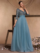 Luxury Floor Length V-Neck Evening Dress 2025 Women Elegant Party Maxi Dress Sequin Short Sleeves Prom Cocktail Gown