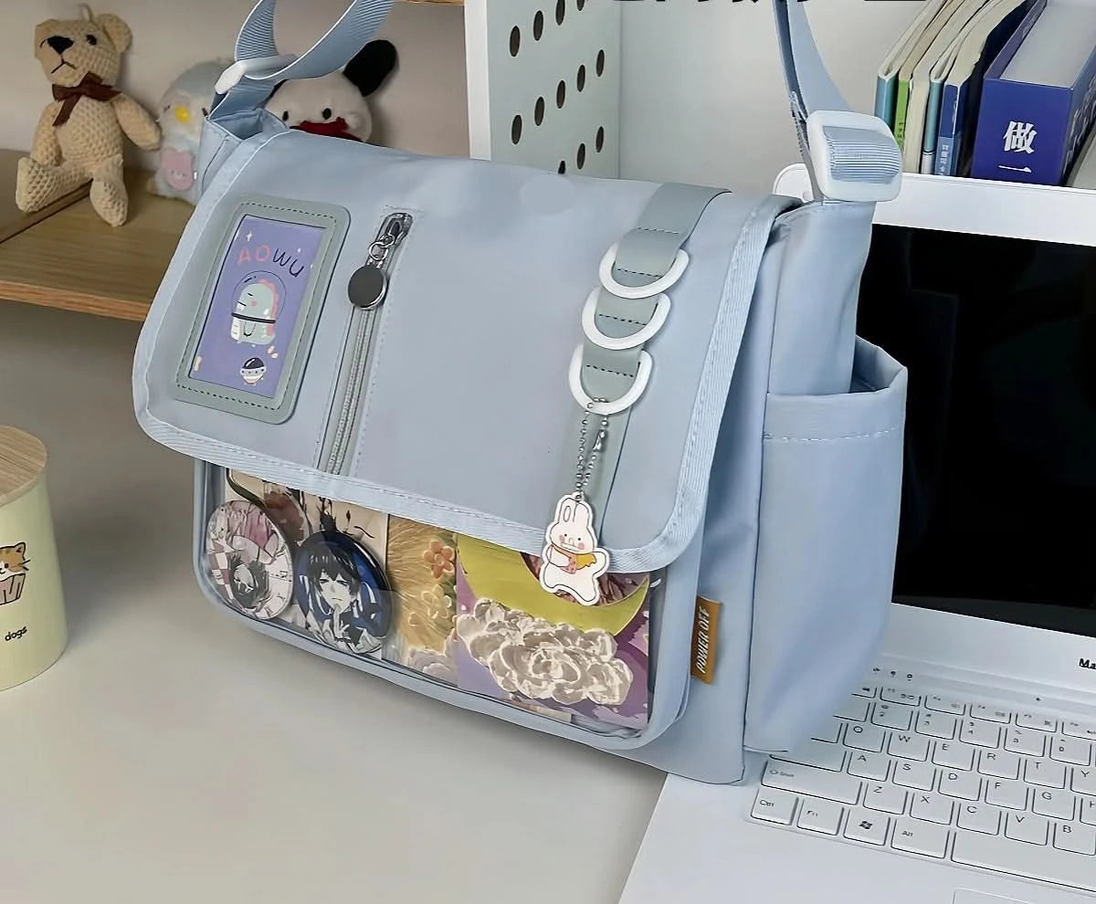 Y2K Japanese Harajuku School Bags for Teenage Girls New 2024 Transparent Itabag Crossbody Bag DIY Badges Display Plate Ita Bag - M & M Global
