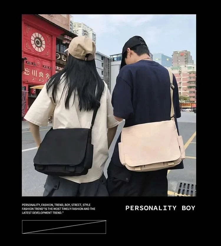 Collage Student School Bags Women&Men Unisex Crossbody Bags Multipockets Messenger Bag Simple Nylon Shoulder Bag - M & M Global