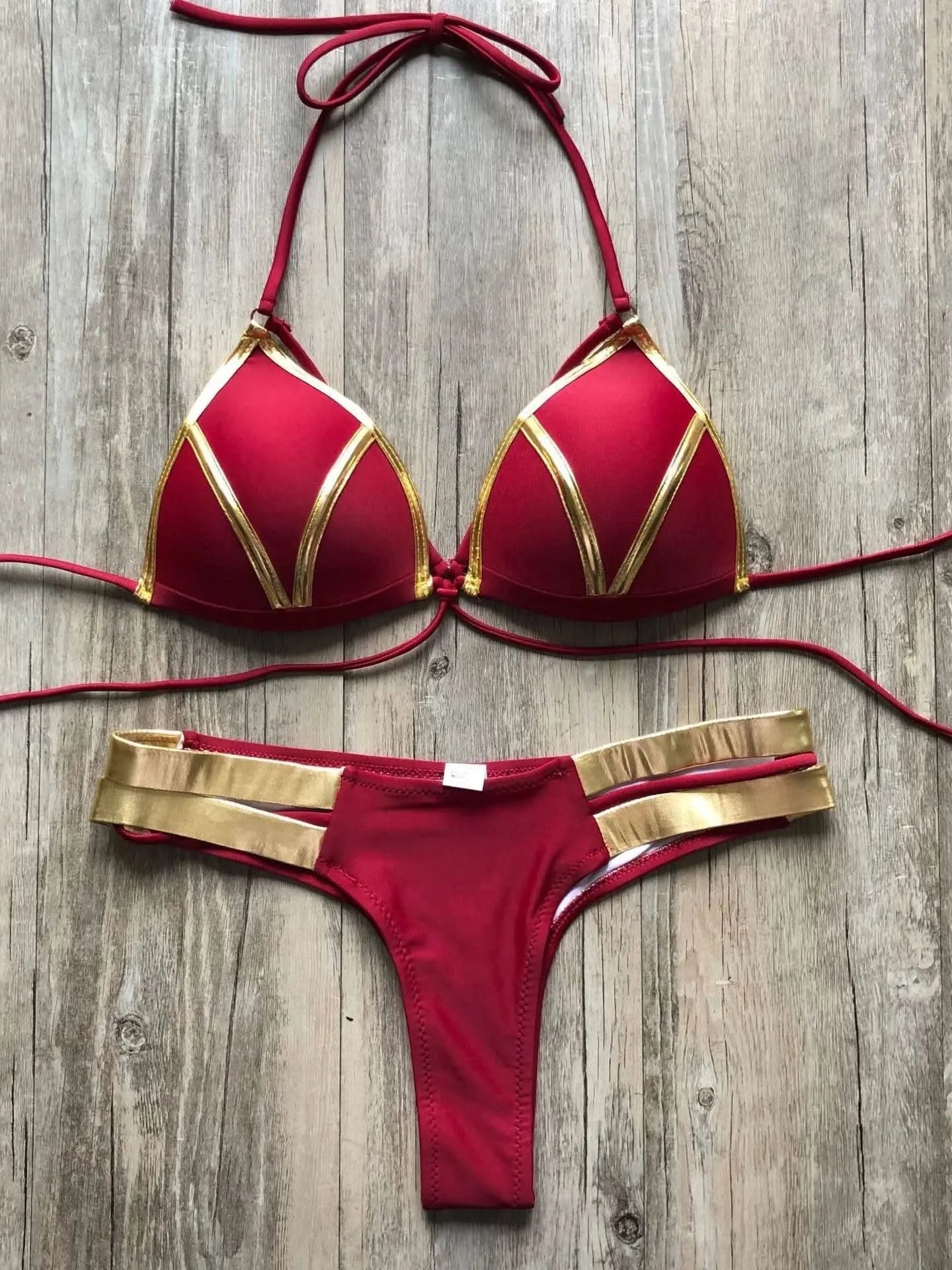 Contrast Trim Wrap Lace Up Bikini Sets Swimsuit For Women High Waist Two Pieces Swimwear 2022 Beach Bathing Suits - M & M Global