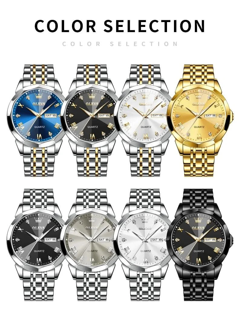 OLEVS Men's Watches Causal Fashion Original Quartz Watch for Man Waterproof Stainless Steel Luminous Date Week Trend Dress Reloj - M & M Global