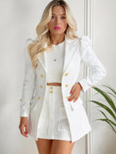 New women's two-piece suit jacket, elegant solid color long sleeved suit jacket and mini skirt, women's clothing,