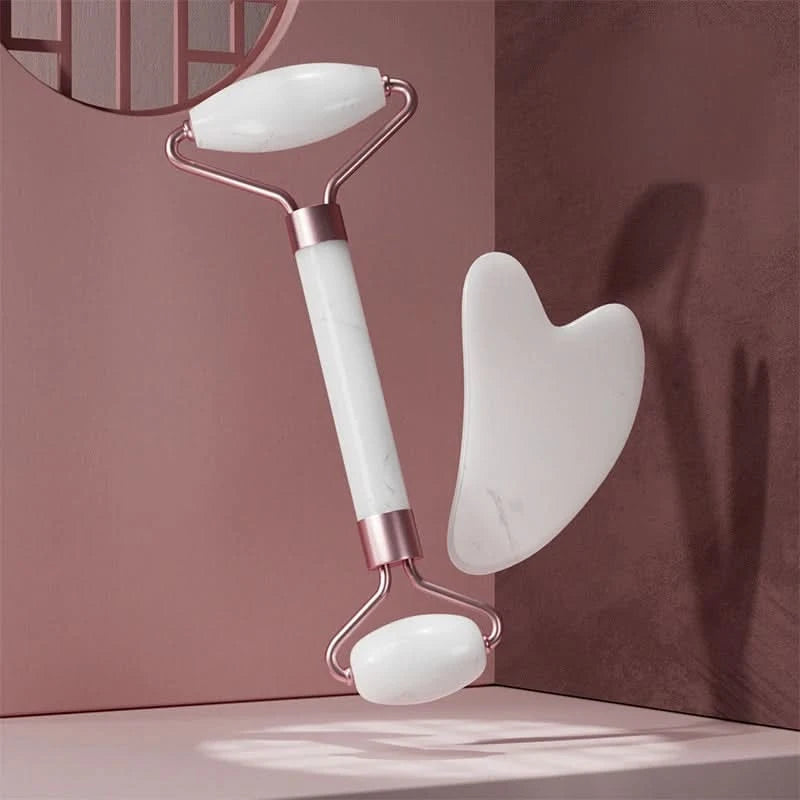 Face And Neck Massager Roller and Guasha Board Resin Non-rose Crystal Jade Roller Beauty Double-ended Massage Skincare Tools - M & M Global