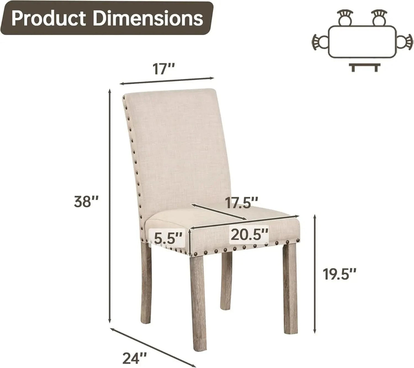 Rustic Dining Table, Farmhouse Kitchen Dining Chairs , Charming 60" Rectangular Wooden Table& Upholstered