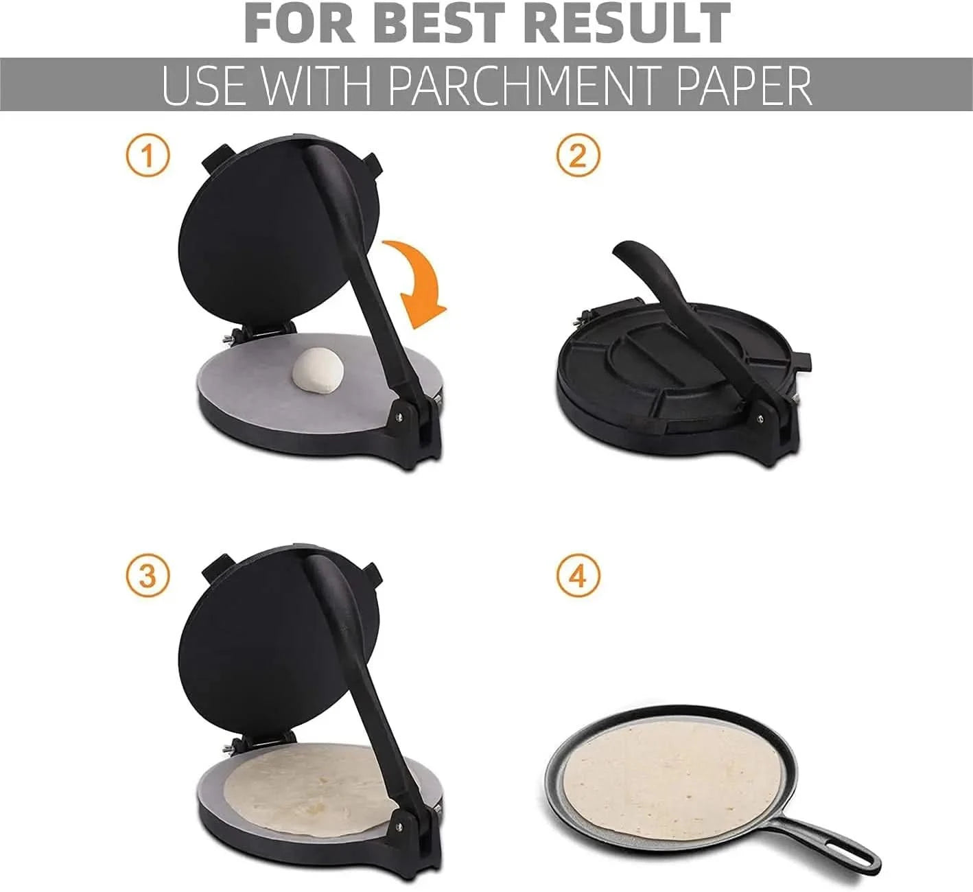 Cast Iron Tortilla Press, Heavy Duty Tortilla Pataconera, 12-inch Flour Tortilla Press with Foldable Handle, Taco press with Som - M & M Global