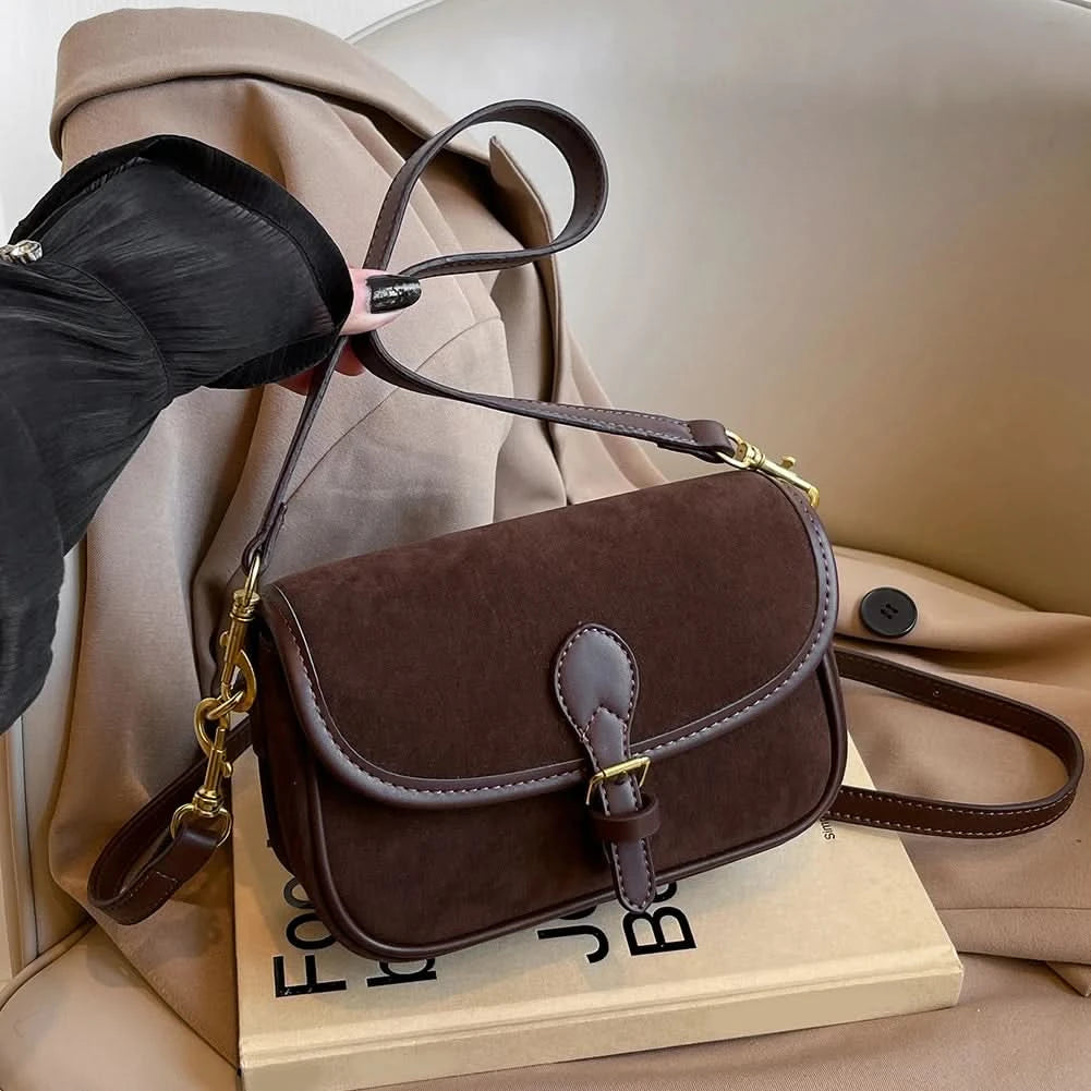Korean Fashion New Small Square Bag Shoulder Bags Brown Niche Retro Suede Surface Leisure Versatile Trend Lady Crossbody Bags - M & M Global