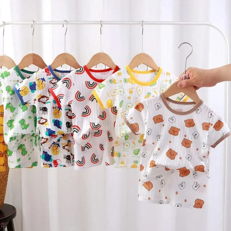 New Kids Boys Girls Summer Clothing Sets Children Cute Cartoon Print Short Sleeve T-Shirt Tops with Shorts Toddler Baby Pajamas - M & M Global