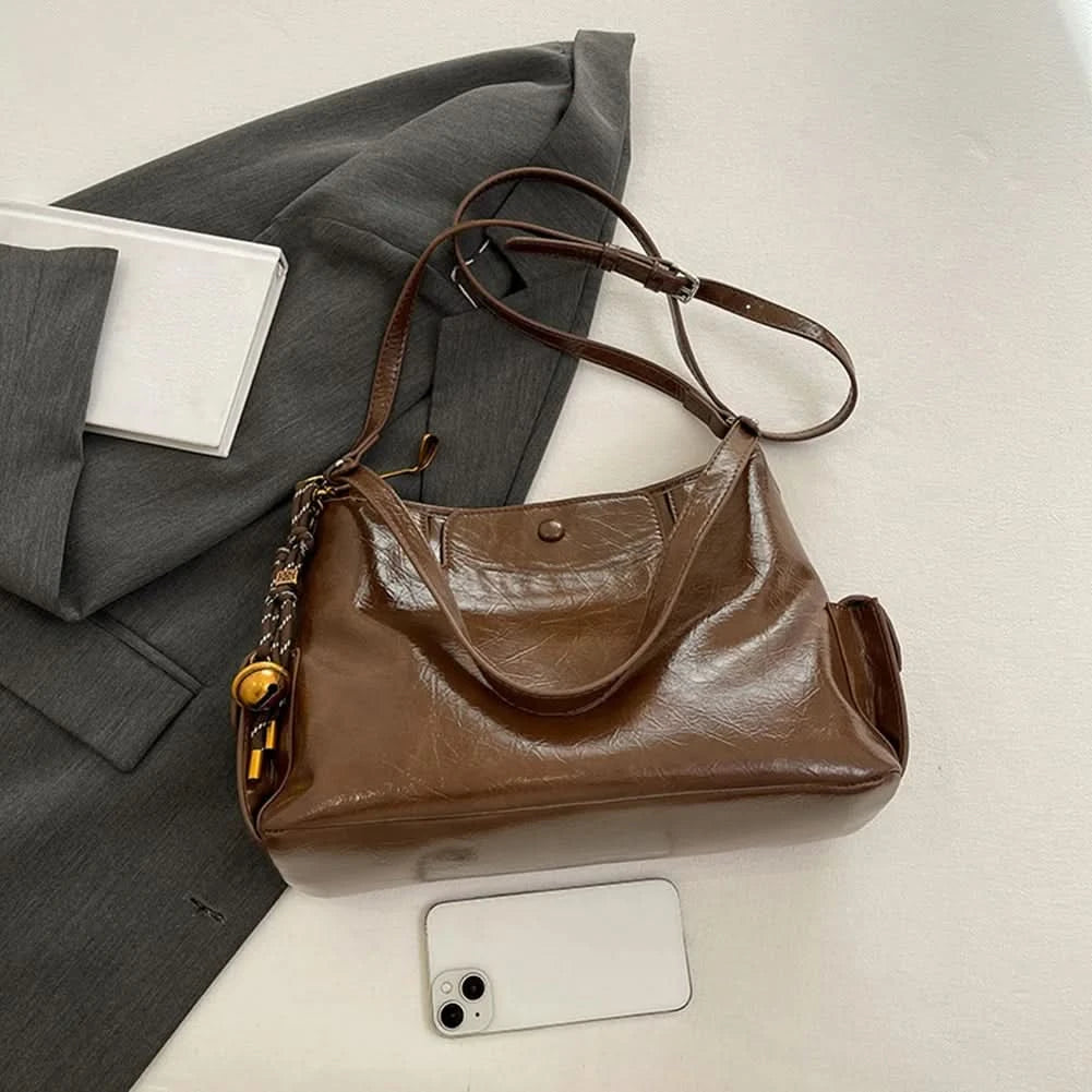 Women Casual Underarm Bag with Pendant Retro Crossbody Bag PU Leather Trendy Tote Bag Travel Shopping Work Date Bag - M & M Global