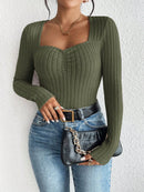 Women's Fashion Diamond Collar Knitted Base Shirt Casual Long Sleeve Top Knitwear Trendy Elegant Style