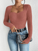 Women's Fashion Diamond Collar Knitted Base Shirt Casual Long Sleeve Top Knitwear Trendy Elegant Style