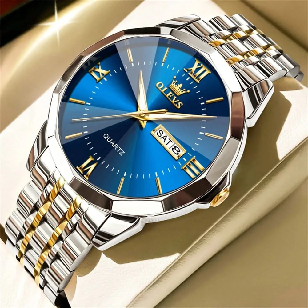 OLEVS Men's Watches Causal Fashion Original Quartz Watch for Man Waterproof Stainless Steel Luminous Date Week Trend Dress Reloj - M & M Global