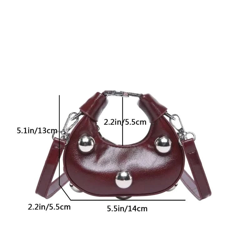 Retro Versatile Ladies Mini Handbag Women Big Rivet Personality Luxury Designer Crossbody Bags for Women Streetwear Shoulder Bag - M & M Global