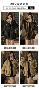 Maillard Fashion PU Leather Jacket With Lambswool Coat Both Sides Female Y2K Winter New Velvet Locomotive Cotton-padded Jacket