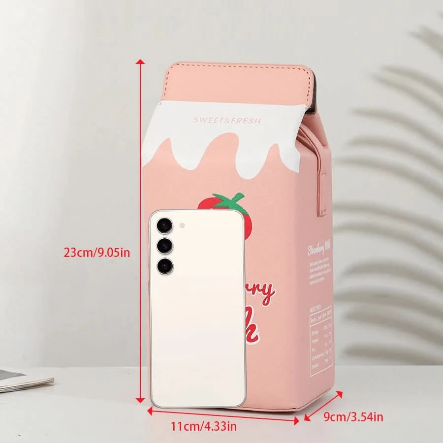 Fashion cartoon milk carton shape ladies shoulder bag, cartoon mobile phone bag. - M & M Global