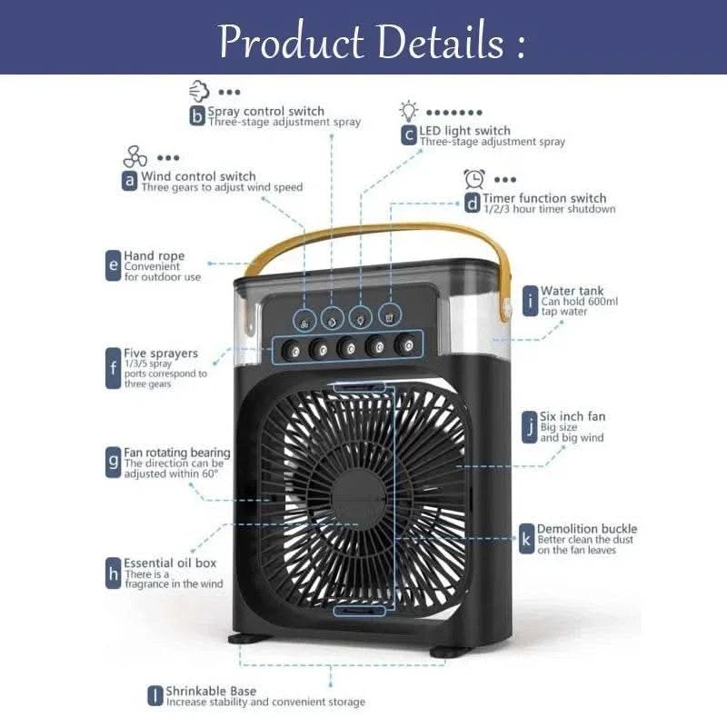 3 In 1 Fan AIr Conditioner Household Small Air Cooler LED Night Light Portable Humidifier Air Adjustment Fan Office Home Fan New - M & M Global