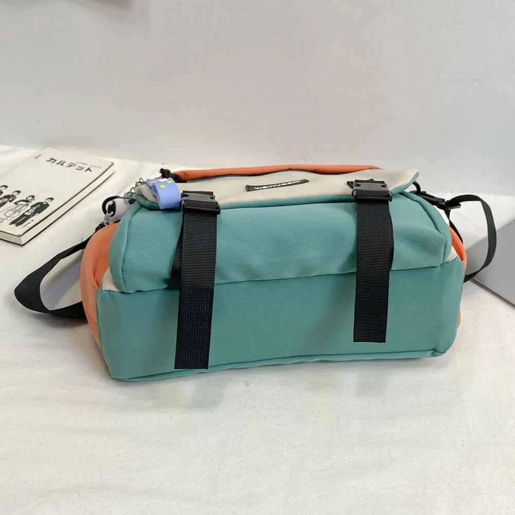 Unisex Student Messenger Bag Large Capacity Leisure Sling Bag Contrast Color Nylon Satchel Bag for College Travel Business - M & M Global