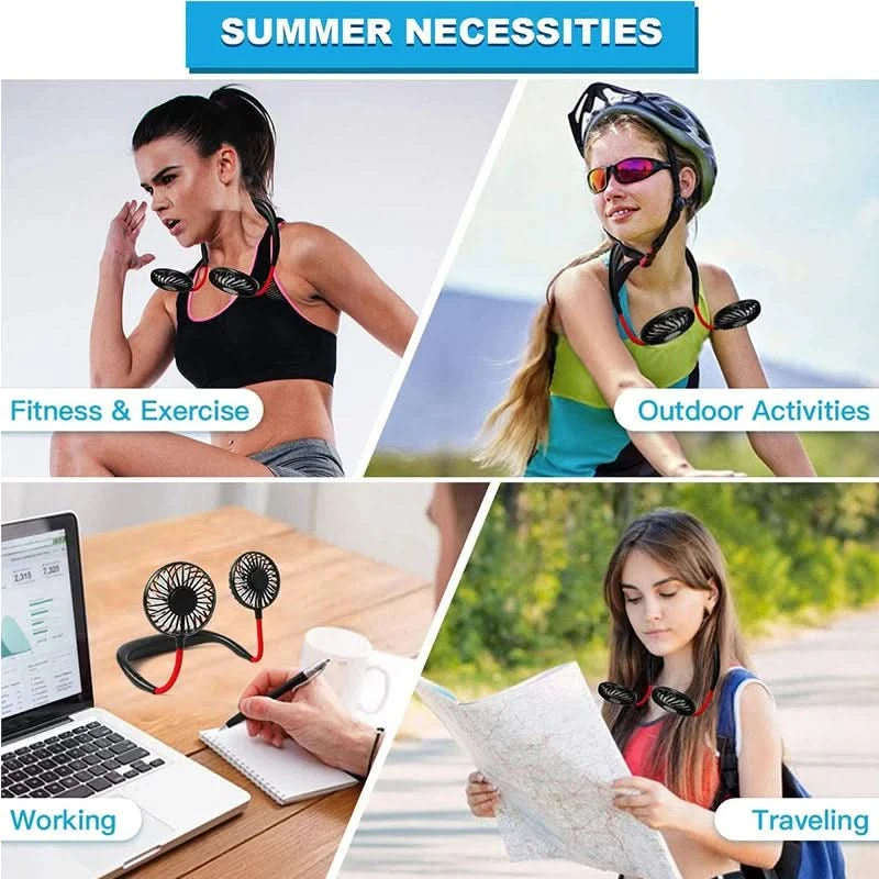 Hot sale Summer Cooling Fan Mini Neck Hanging Fan Hands Free Mini USB Neckband Fan for Sports Home Office Travel - M & M Global