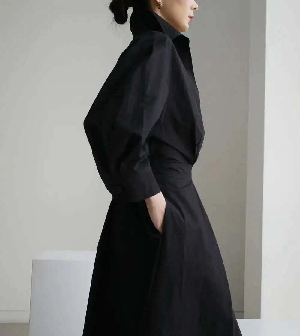 LANMREM Women's Clothing Long Dress Turn Down Collar With Button Pockets Loose Casual Dresses Female Streetwear Fashion 2C2019 - M & M Global