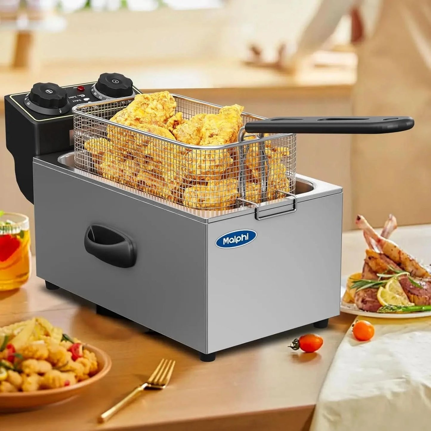 3 Litre Deep Fat Fryer Adjustable Temperature, Chip Pans - Basket & Lid - Fast 2000w High Power, Electric Oil Pot - Overheat Pro - M & M Global