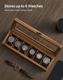 SONGMICS Watch Box, 6-Slot Watch Case, Solid Wood Watch Box Organizer with Glass Lid, Watch Display Case with Removable Pillows - M & M Global