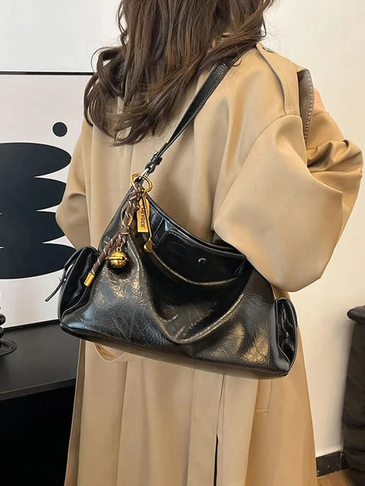 Women Casual Underarm Bag with Pendant Retro Crossbody Bag PU Leather Trendy Tote Bag Travel Shopping Work Date Bag - M & M Global