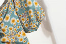Women Mini Dresses Summer Fashion Female Vestidos Print Floral Chiffon Dresses Shirring Pleated Short Puffy Sleeve Casual Dress - M & M Global