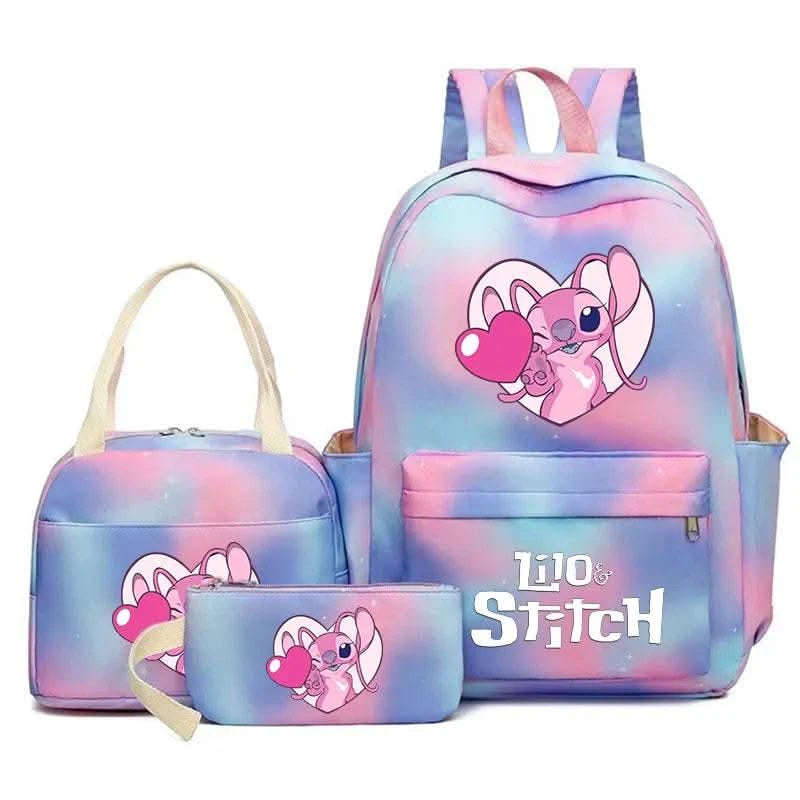 3Pcs Lilo Stitch Colorful Backpack Set With Tote and Pouch Large Capacity Lightweight And Breathable Outdoor Knapsack - M & M Global