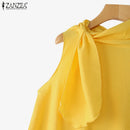 ZANZEA Women T-Shirts Summer Tops 2025 Solid Sleeveless Tees Fashion Asymmetrical Tunic Casual Loose Scarf O Neck Pullovers