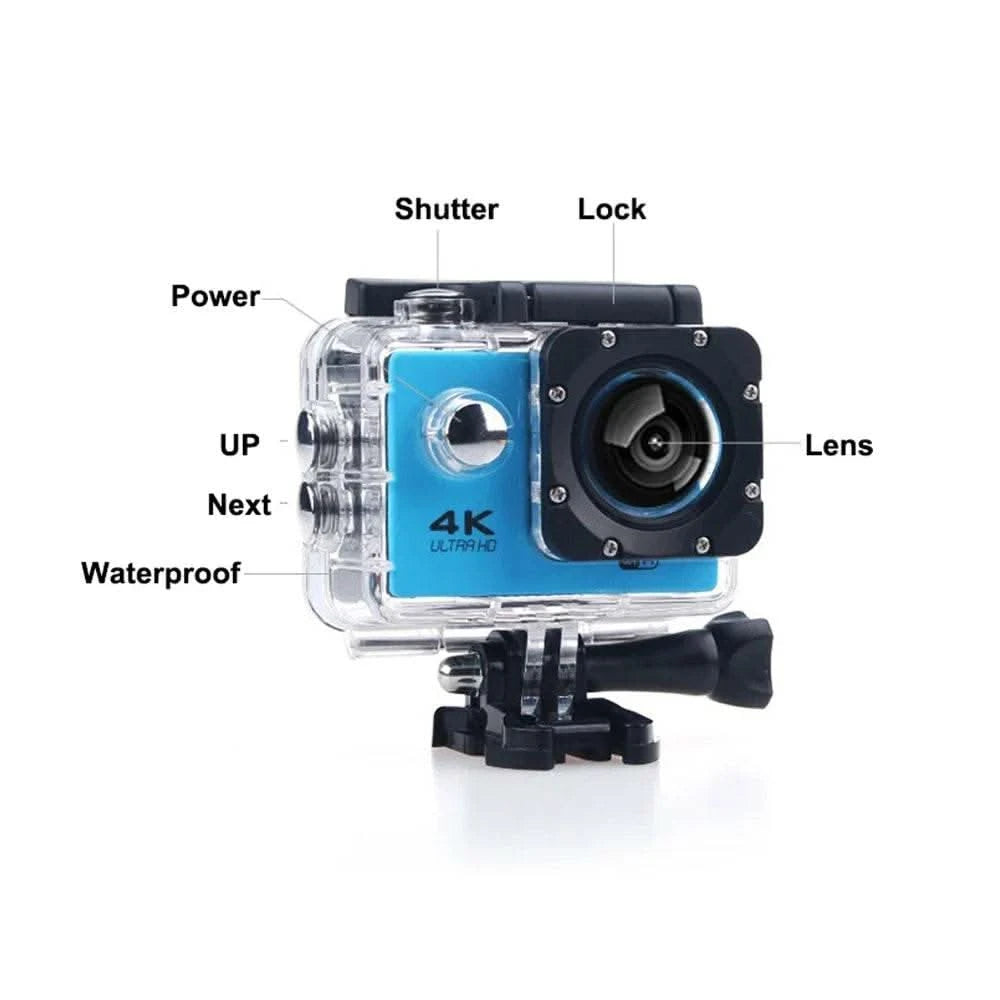 Action Camera 4K WiFi 2.0-inch Screen Waterproof 170D Underwater sports video cameras for motorcycle helmet Outdoor Sport Cam - M & M Global