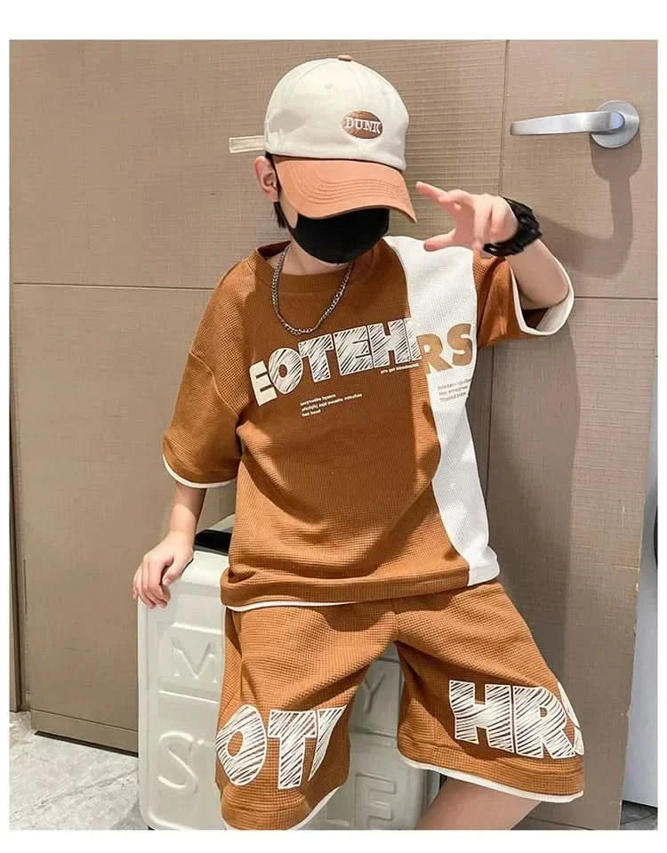 New Summer Teenagers Boys Clothing Sets Child Fashion Letter Top And Shorts 2Pcs Kids Tracksuit 4 5 6 7 8 9 10 11 12 13 14 Years - M & M Global