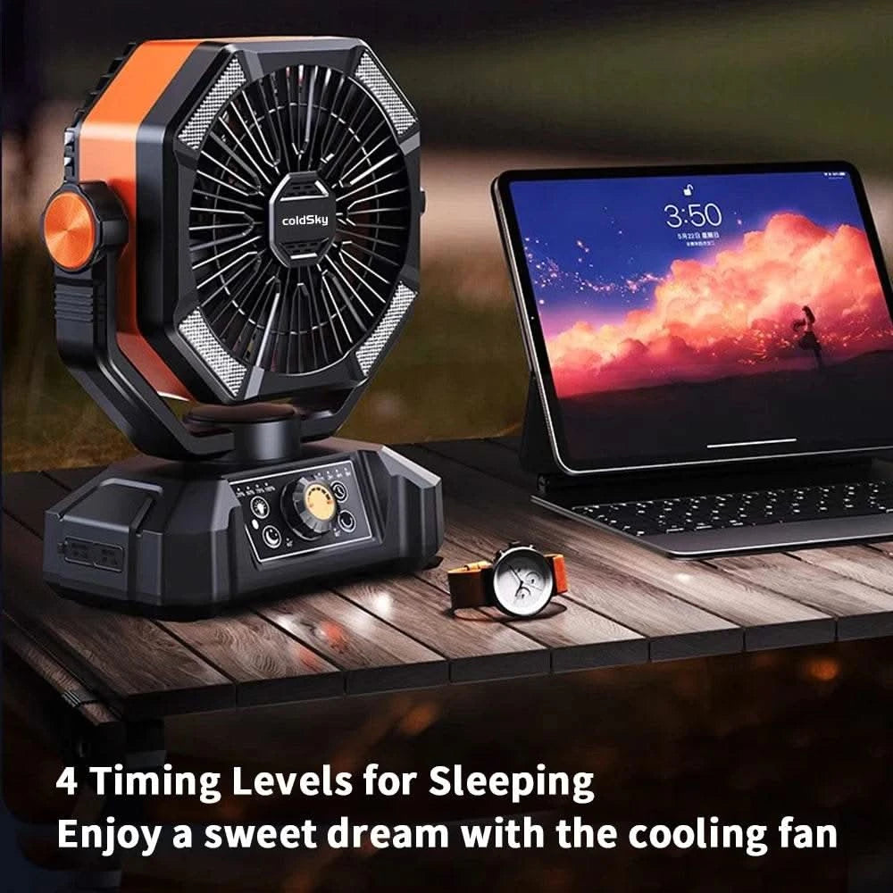coldSky Camping Fan with 4 LED Lantern 8 Speeds Desk Fan 20000mAh Battery Portable Outdoor Fan for Outdoor Camping and Fishing - M & M Global