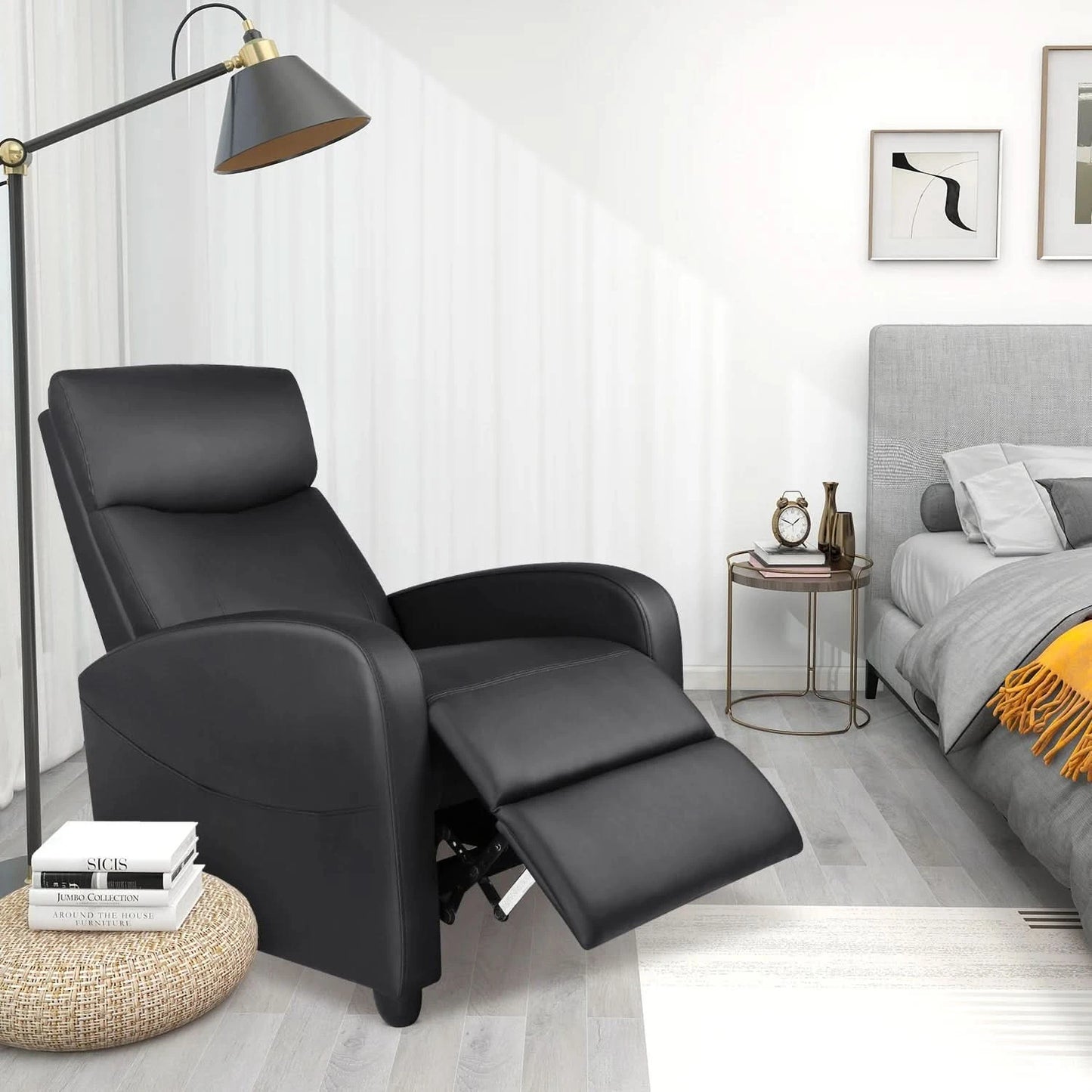 JHK Recliner Chair Massage Sofa Fabric Theater Lumbar Support Adjustable Modern Padded Seat Backrest Living Room Home Grey