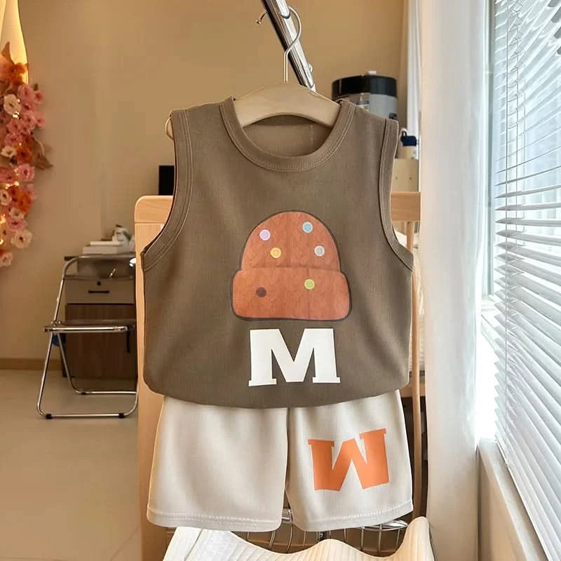 Kids Sleeveless Tracksuits Cute TShirt +Shorts Summer Clothing Short-sleeved Outfits Thin Loose Tees Shorts Baby 2 Piece Set - M & M Global