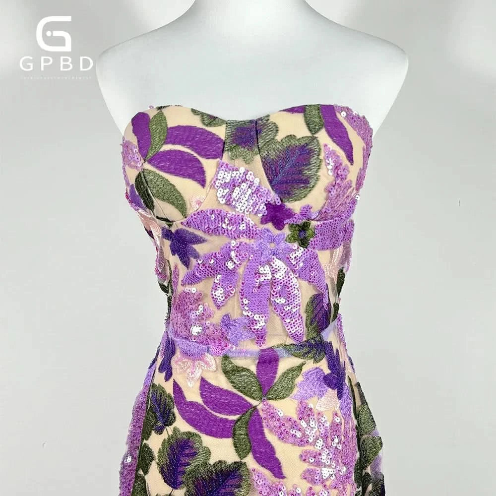 GPBD 2025 Summer New Bra Heavy Industry Sequins Split Long Dress Women's Elegant Celebrity Club Party Evening Dress Wholesa - M & M Global