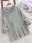 Fleece Solid Colour Hoodie Casual Long-Sleeved Hooded Sweatshirt Women's Autumn And Winter New Models 2024 Warm Solid Colour
