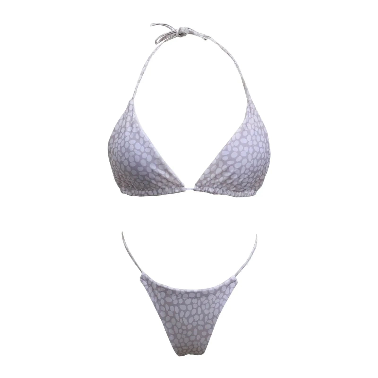 Summer Holiday Print Swimwear Women 2pcs Halter Neck Bandage Bikini Thong Tankinis Set Brazilian Biquini Bather Bathing Suit - M & M Global