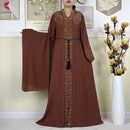 New Muslim Abayas For Women Long Sleeved Dress Dubai Lady Elegant Long Dress Islam Clothing African Abaya Loose Robe With Turban - M & M Global